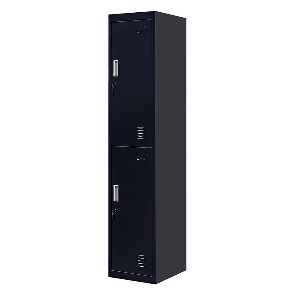 Standard Lock 2-Door Vertical Locker for Office Gym Shed School Home Storage Black