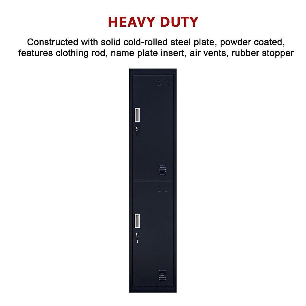 Standard Lock 2-Door Vertical Locker for Office Gym Shed School Home Storage Black