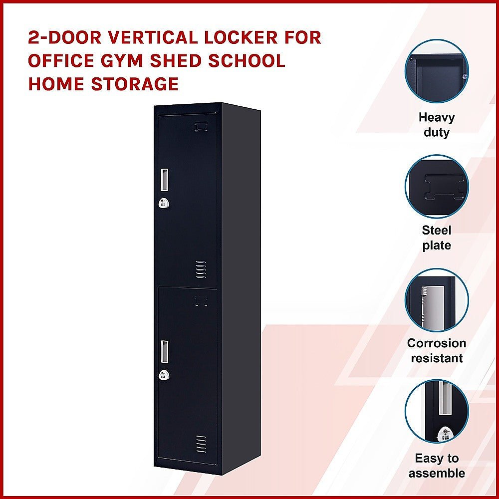 3-Digit Combination Lock 2-Door Vertical Locker for Office Gym Shed School Home Storage Black