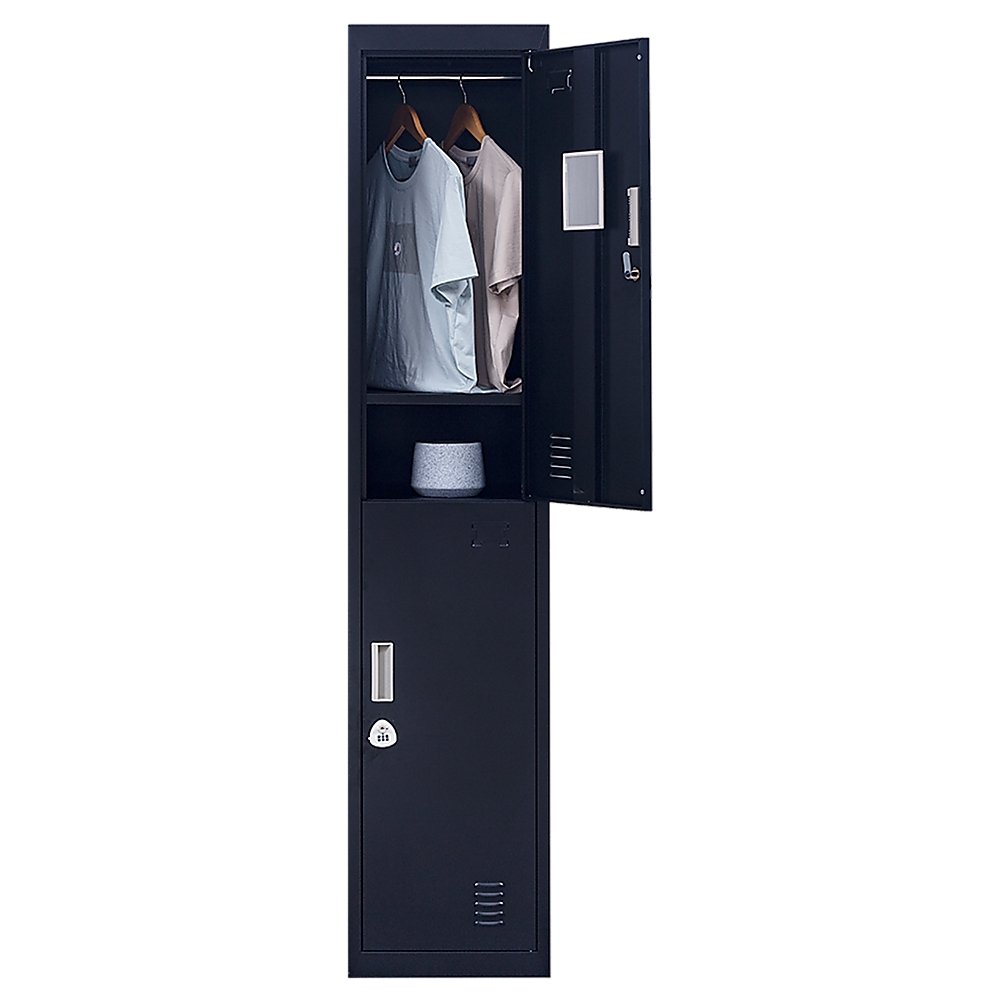 3-Digit Combination Lock 2-Door Vertical Locker for Office Gym Shed School Home Storage Black