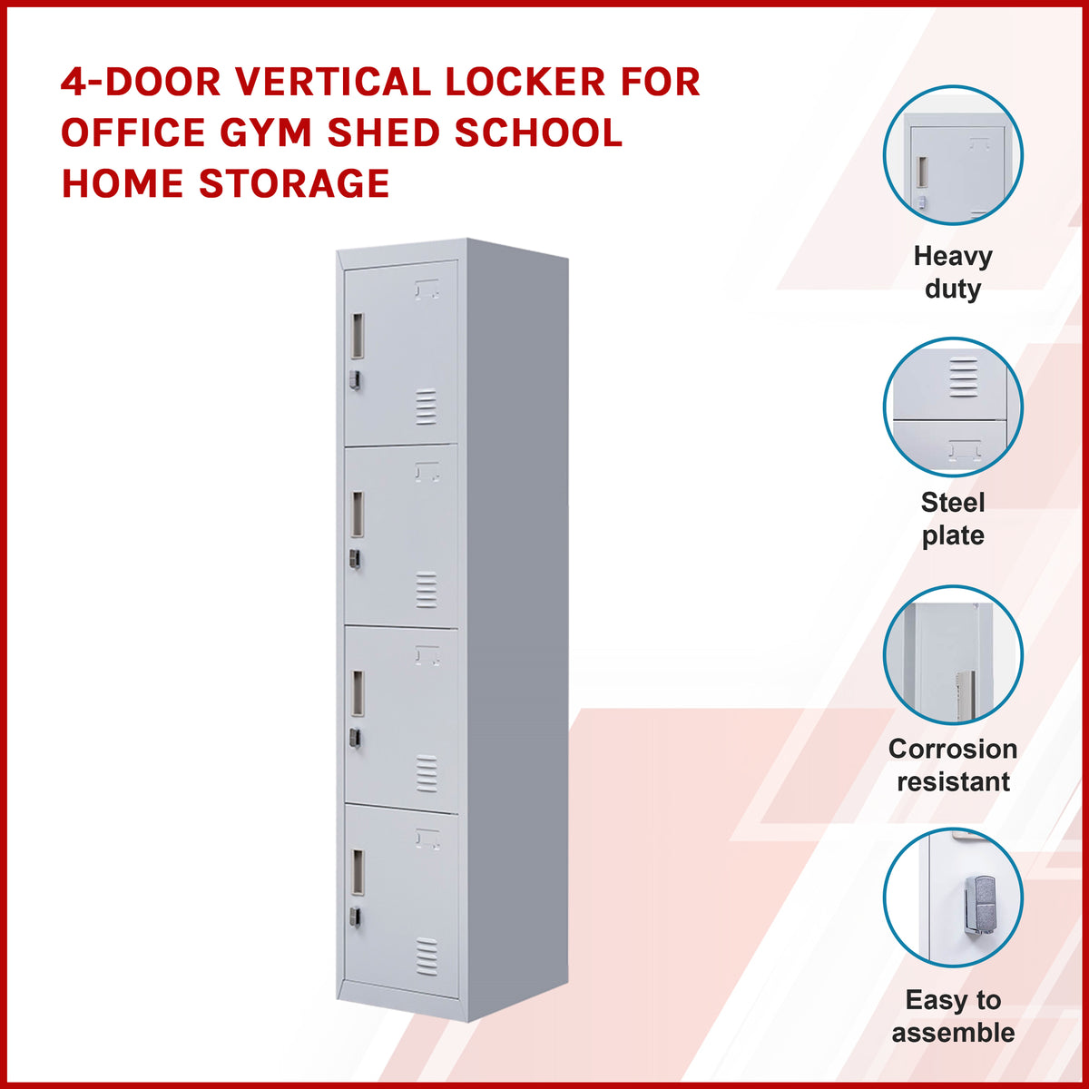 4-Door Vertical Locker for Office Gym Shed School Home Storage