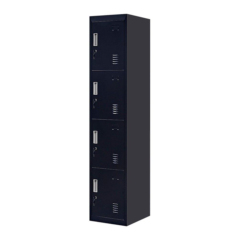 Standard Lock 4-Door Vertical Locker for Office Gym Shed School Home Storage Black