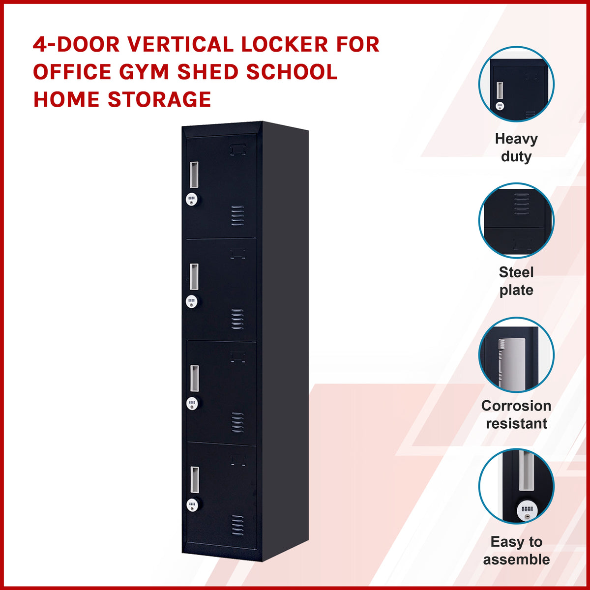 4-Door Vertical Locker for Office Gym Shed School Home Storage