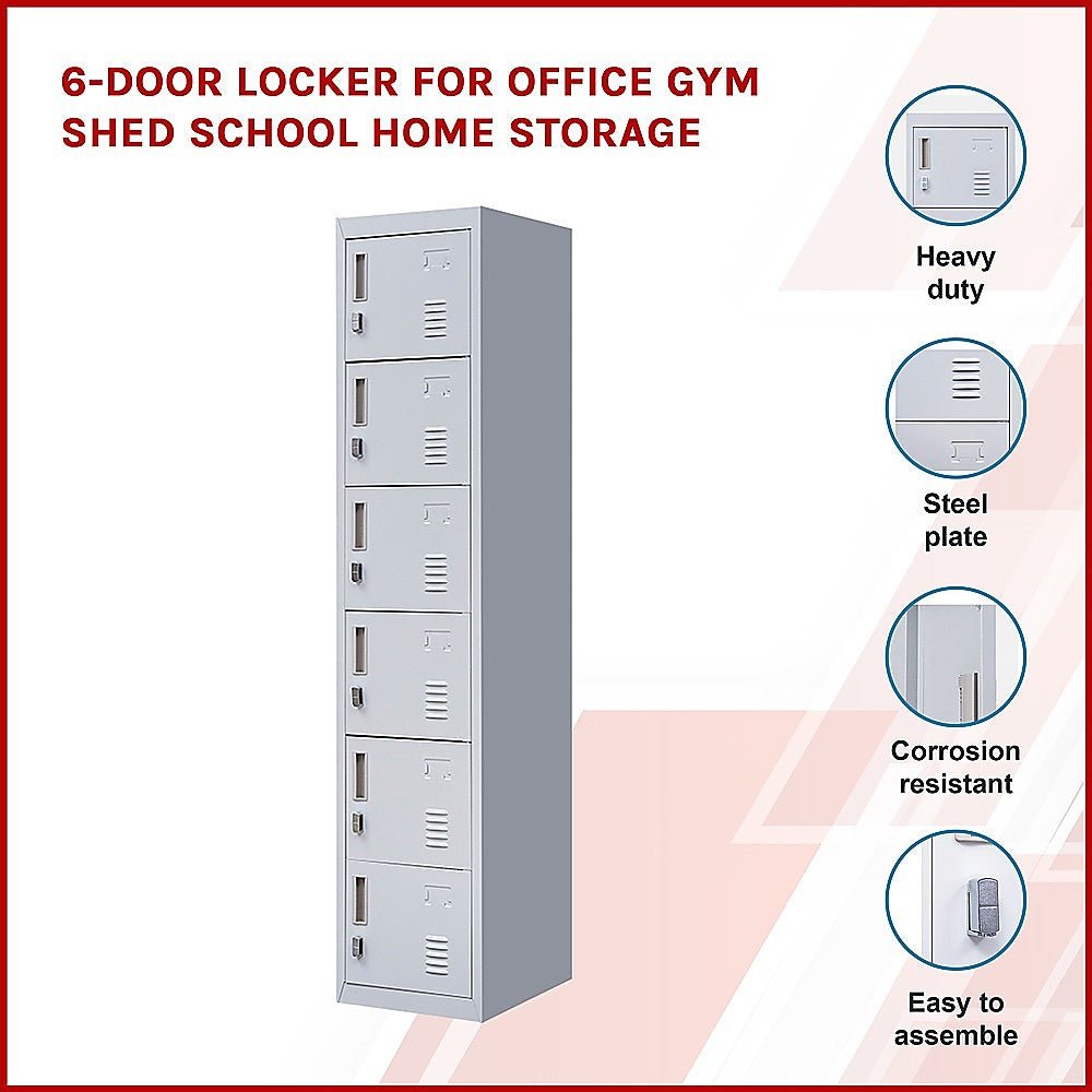Padlock-operated Lock 6-Door Locker for Office Gym Shed School Home Storage Grey
