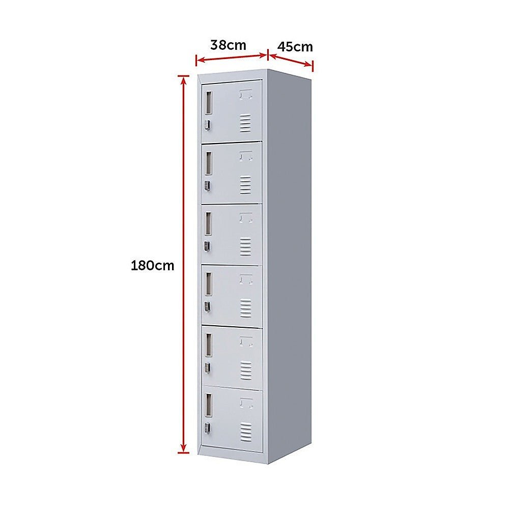 Padlock-operated Lock 6-Door Locker for Office Gym Shed School Home Storage Grey