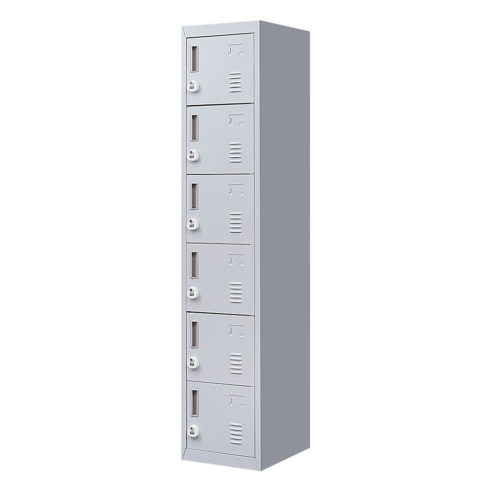 3-digit Combination Lock 6-Door Locker for Office Gym Shed School Home Storage Grey