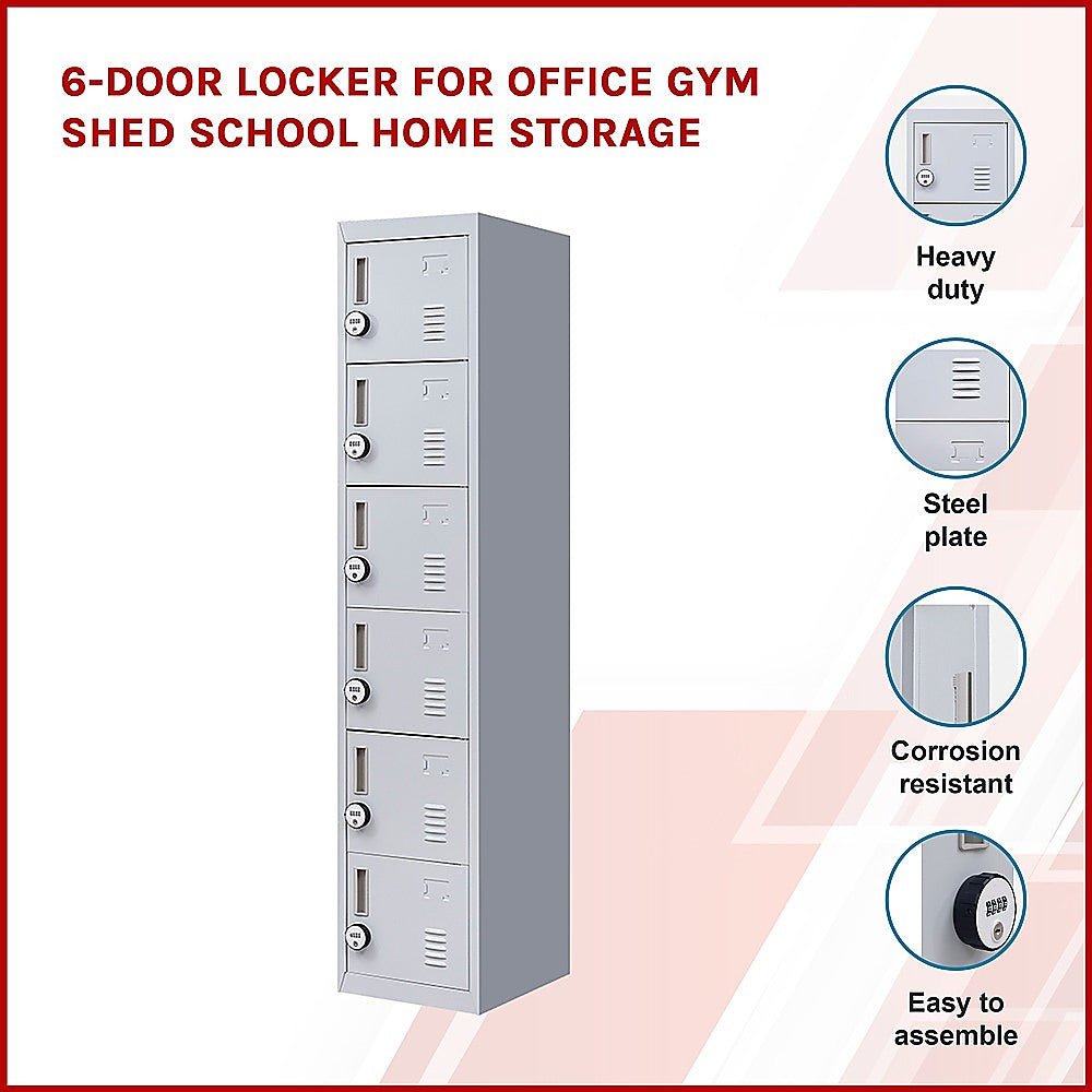 4-Digit Combination Lock 6-Door Locker for Office Gym Shed School Home Storage Grey