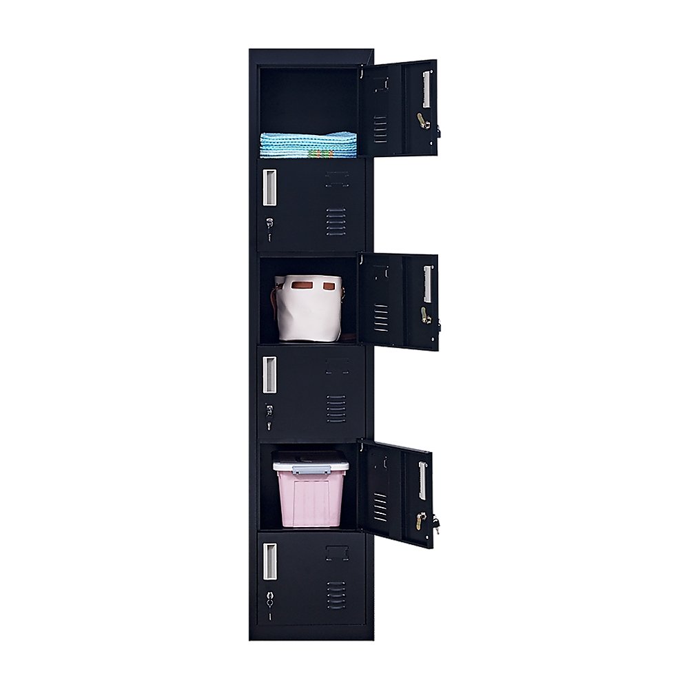 Standard Lock 6-Door Locker for Office Gym Shed School Home Storage Black