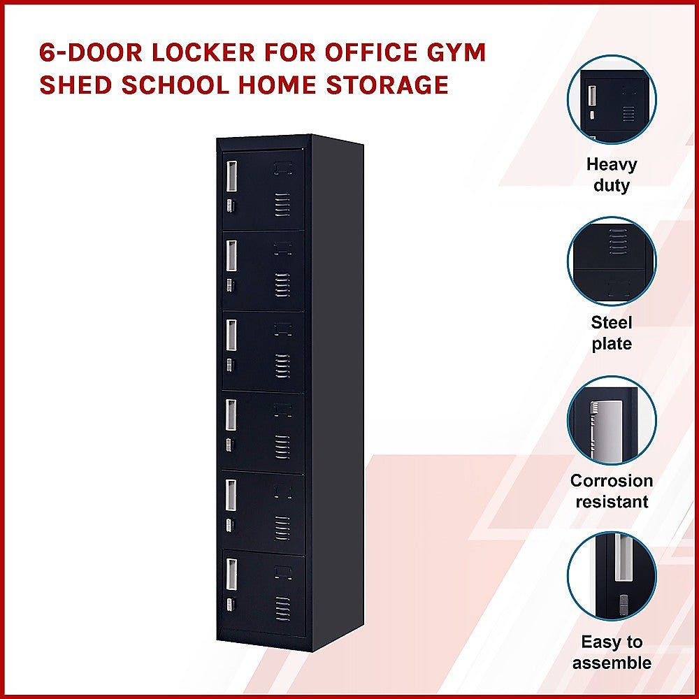 Padlock-operated Lock 6-Door Locker for Office Gym Shed School Home Storage Black