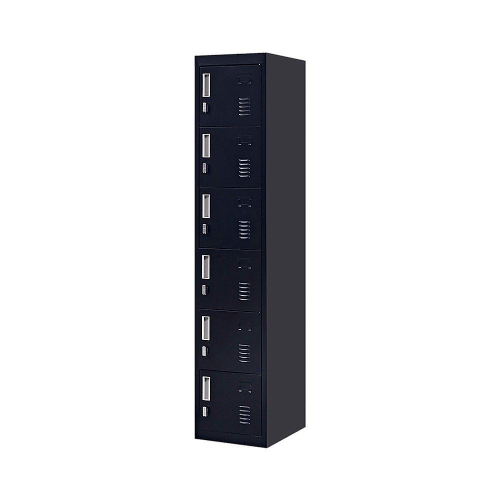 Padlock-operated Lock 6-Door Locker for Office Gym Shed School Home Storage Black