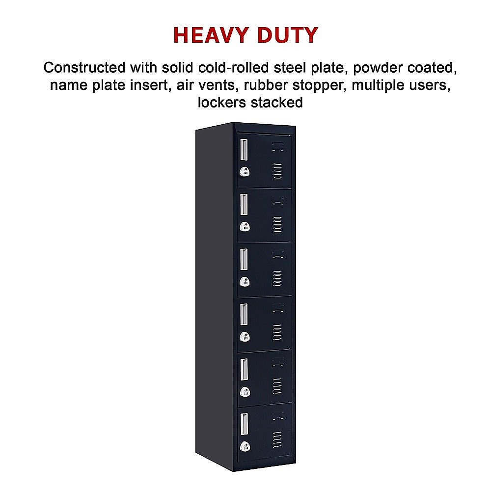 3-Digit Combination Lock 6-Door Locker for Office Gym Shed School Home Storage Black