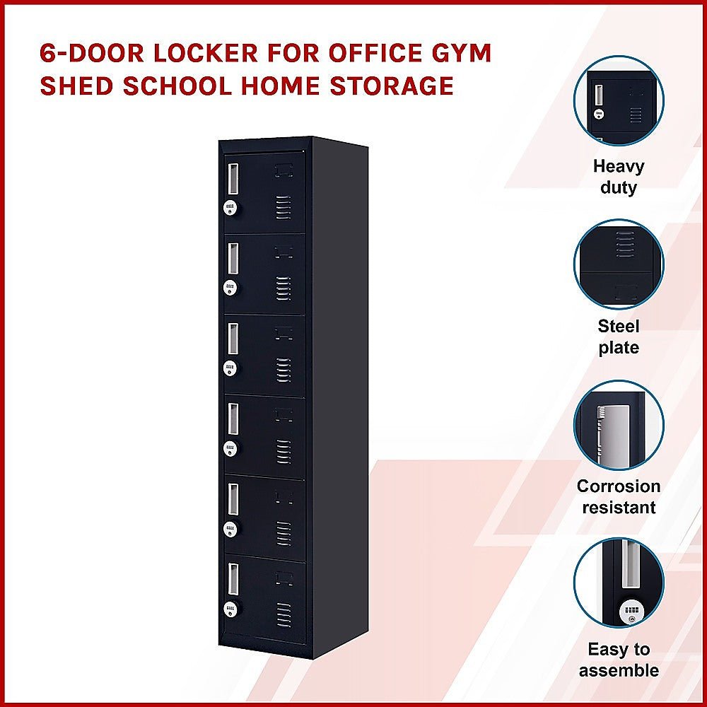 4-digit Combination Lock 6-Door Locker for Office Gym Shed School Home Storage Black