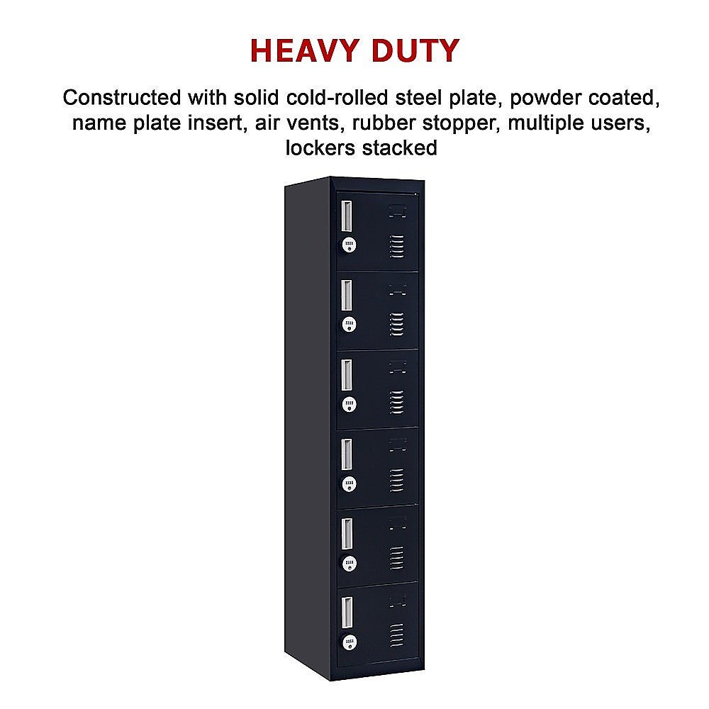 4-digit Combination Lock 6-Door Locker for Office Gym Shed School Home Storage Black