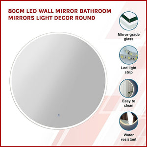 80cm LED Wall Mirror Bathroom Mirrors Light Decor Round