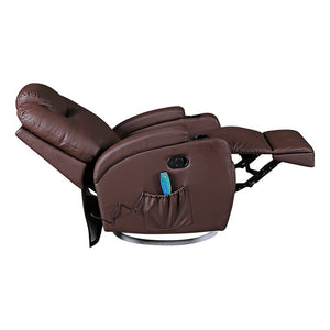 Brown Massage Sofa Chair Recliner 360 Degree Swivel PU Leather Lounge 8 Point Heated