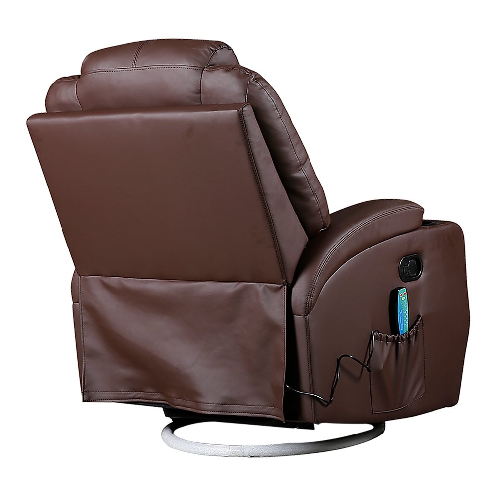 Brown Massage Sofa Chair Recliner 360 Degree Swivel PU Leather Lounge 8 Point Heated
