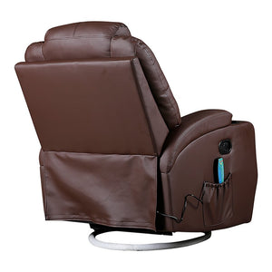 Brown Massage Sofa Chair Recliner 360 Degree Swivel PU Leather Lounge 8 Point Heated