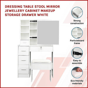 White Jewellery Dressing Table With Stool