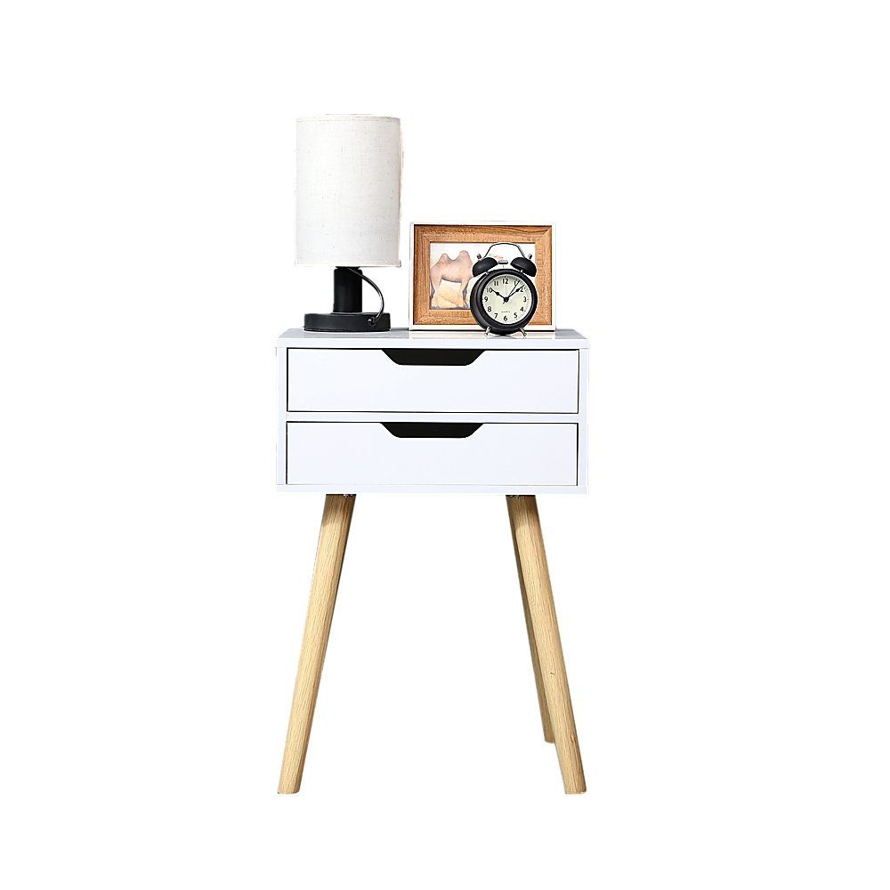 Wooden Bedside Table 2 Drawers Cabinet Storage Tall Night Stand