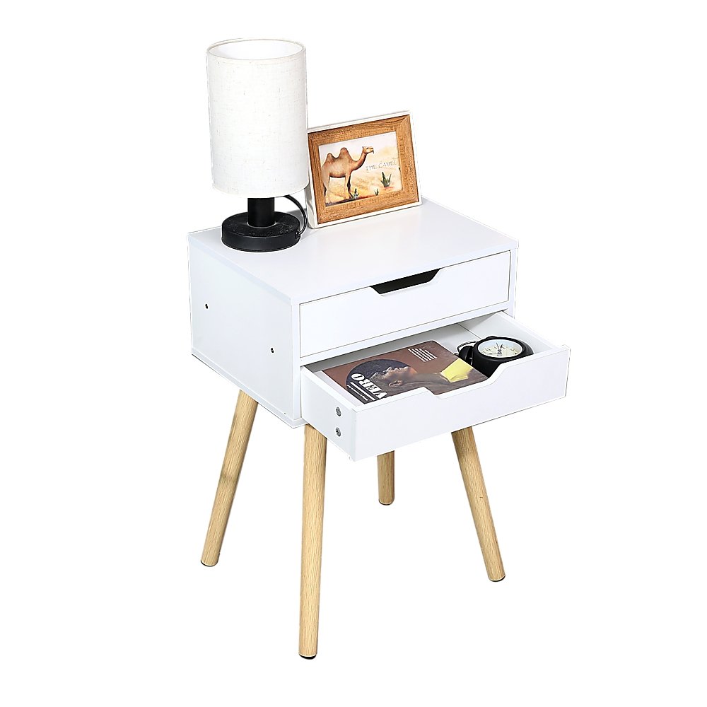 Wooden Bedside Table 2 Drawers Cabinet Storage Tall Night Stand