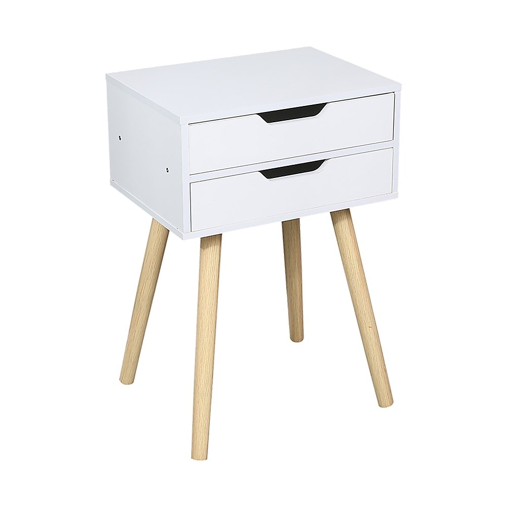 Wooden Bedside Table 2 Drawers Cabinet Storage Tall Night Stand
