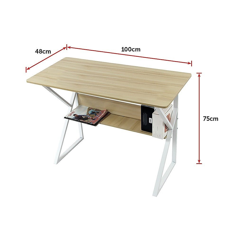 Wood & Metal Computer Desk With Shelf