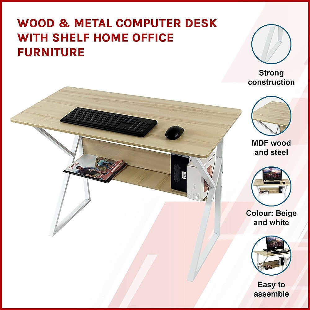 Wood & Metal Computer Desk With Shelf