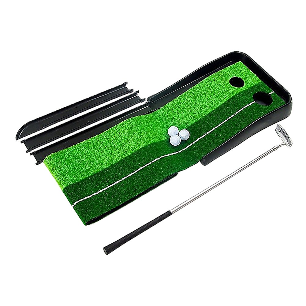 Indoor Practice Putting Green 2.5m Mat Inclined Ball Return Fake Grass 2 Holes