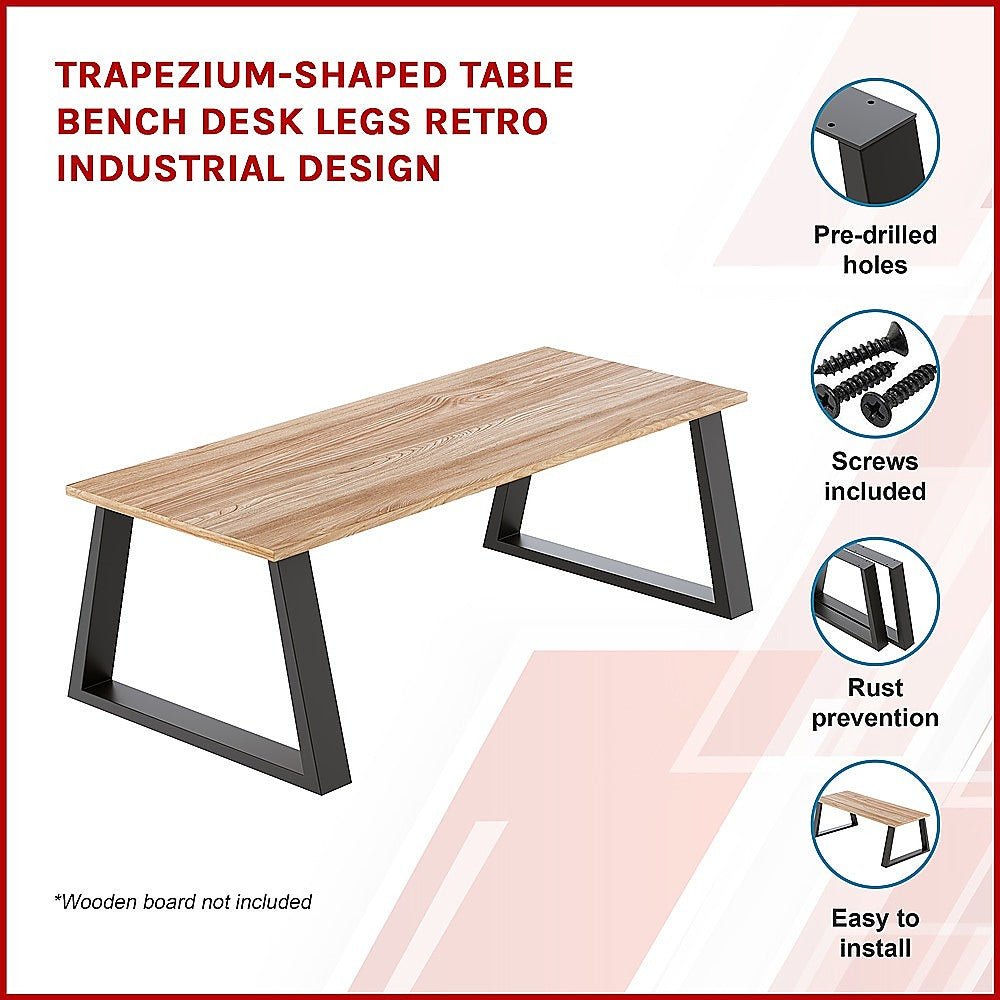 Trapezium Shaped Table Bench Desk Legs Retro Industrial Design Fully Welded - Black