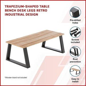 Trapezium Shaped Table Bench Desk Legs Retro Industrial Design Fully Welded - Black