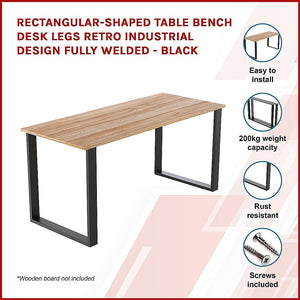 Rectangular Shaped Table Bench Desk Legs Retro Industrial Design Fully Welded - Black