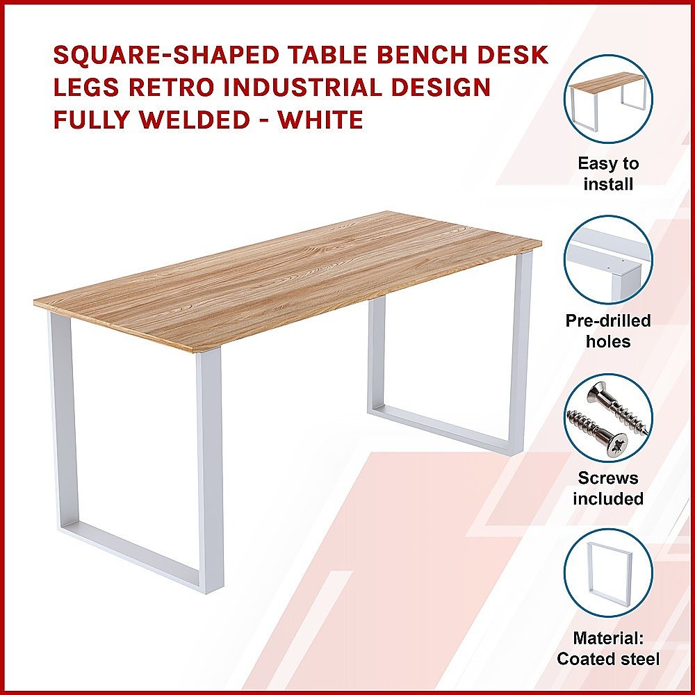 Square Shaped Table Bench Desk Legs Retro Industrial Design Fully Welded - White