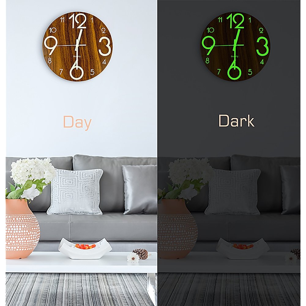 Quartz Glow In Dark Wall Clock - Non Ticking