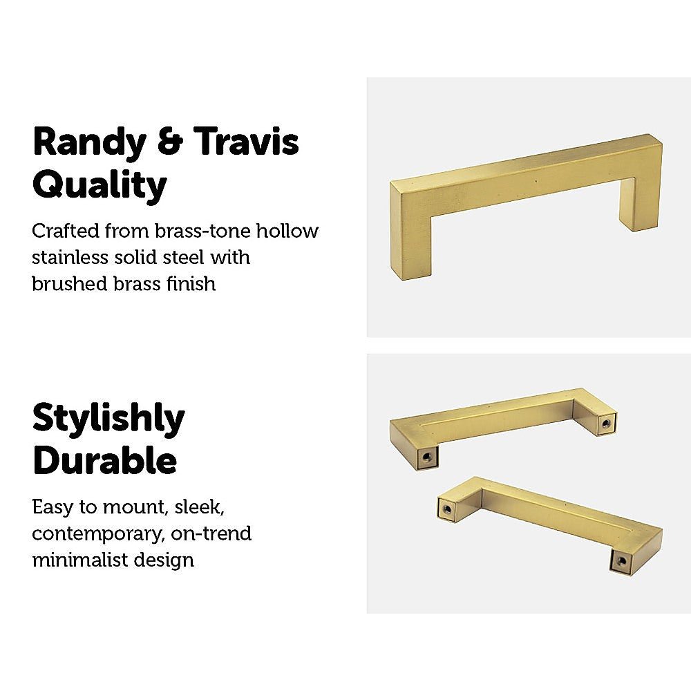 15 x Brushed Brass Drawer Pulls Kitchen Cabinet Handles - Gold Finish 96mm