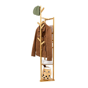 Clothes Coat Rack Garment Stand Shelf Wooden Tree Hanger Bag Hat Hook Holder