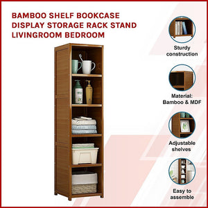 Bamboo Shelf Bookcase Display Storage Rack Stand Livingroom Bedroom