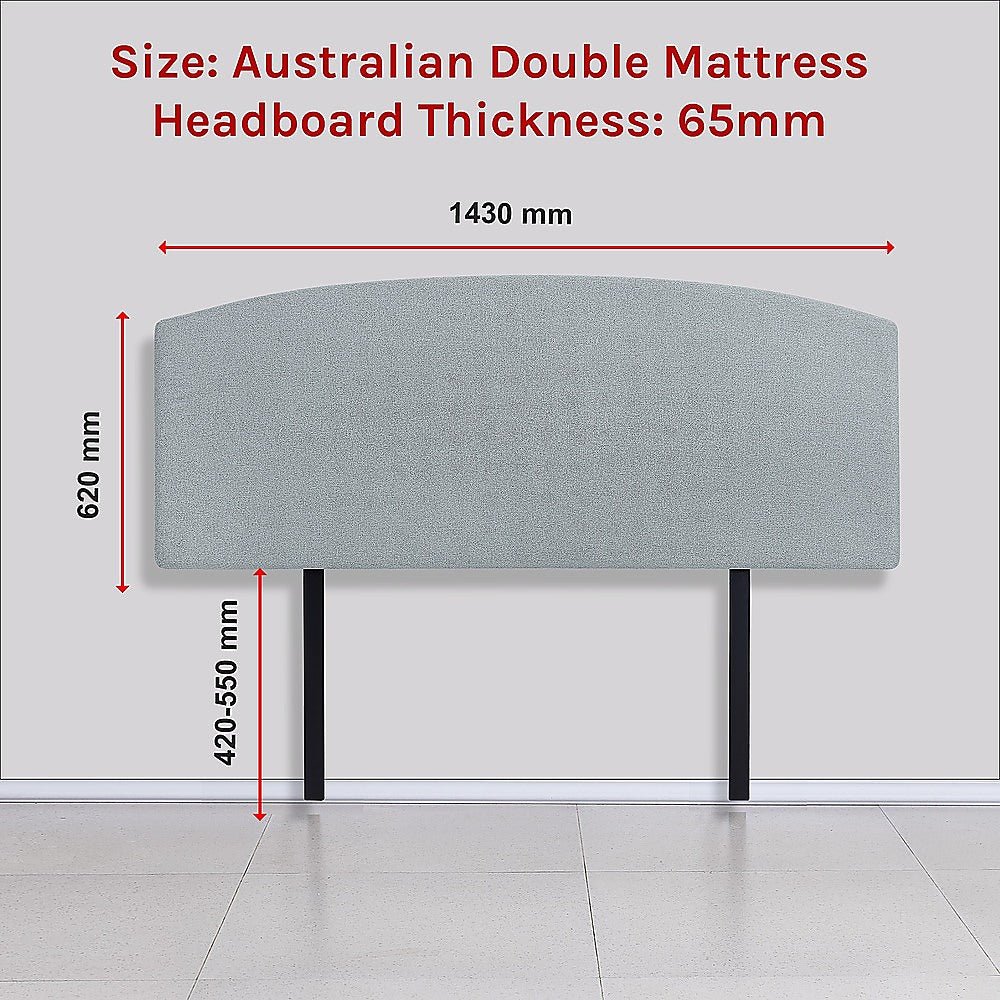 Linen Fabric Double Bed Curved Headboard Bedhead - Stone Grey