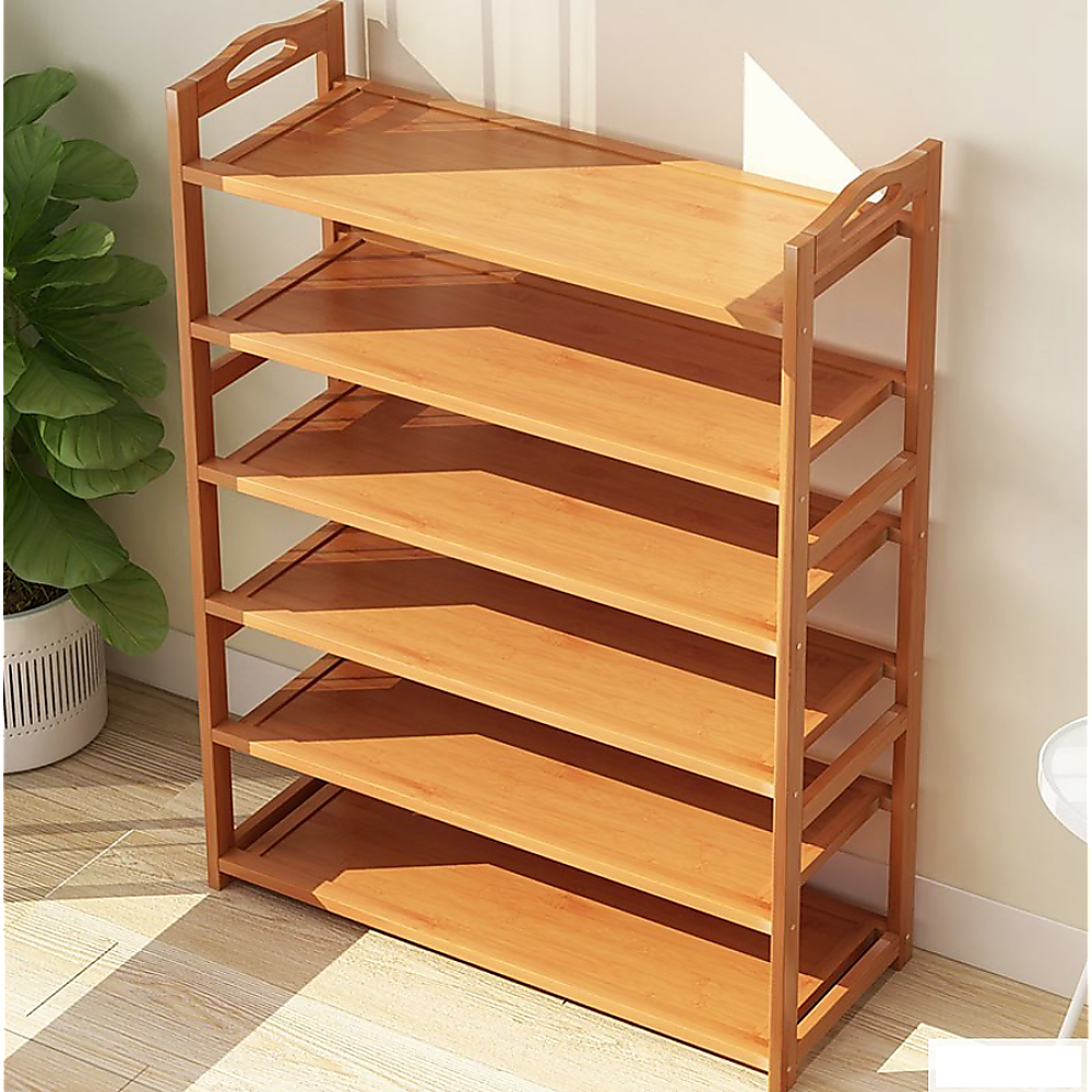 6 Layers Natural Wood Bamboo Shelf | Entryway Storage Shoe Rack | Home Furniture