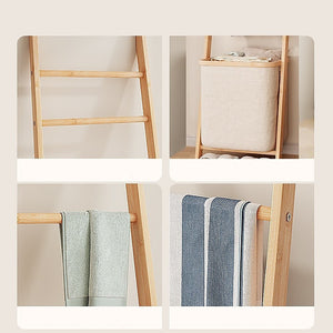 Wall Leaning Ladder Shelf with Laundry Basket - Towel Rack Included