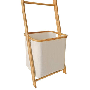 Wall Leaning Ladder Shelf with Laundry Basket - Towel Rack Included