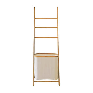 Wall Leaning Ladder Shelf with Laundry Basket - Towel Rack Included