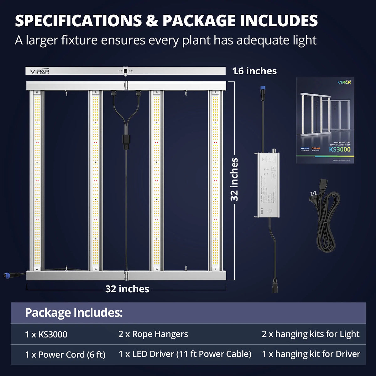 ViparSpectra KS3000 LED Grow Light - 300W