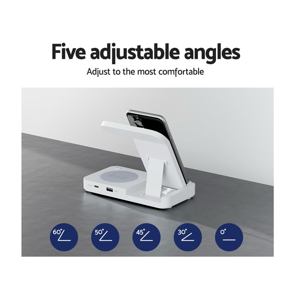 Devanti 4-in-1 Wireless Charger Dock Fast Charging for Phone | White