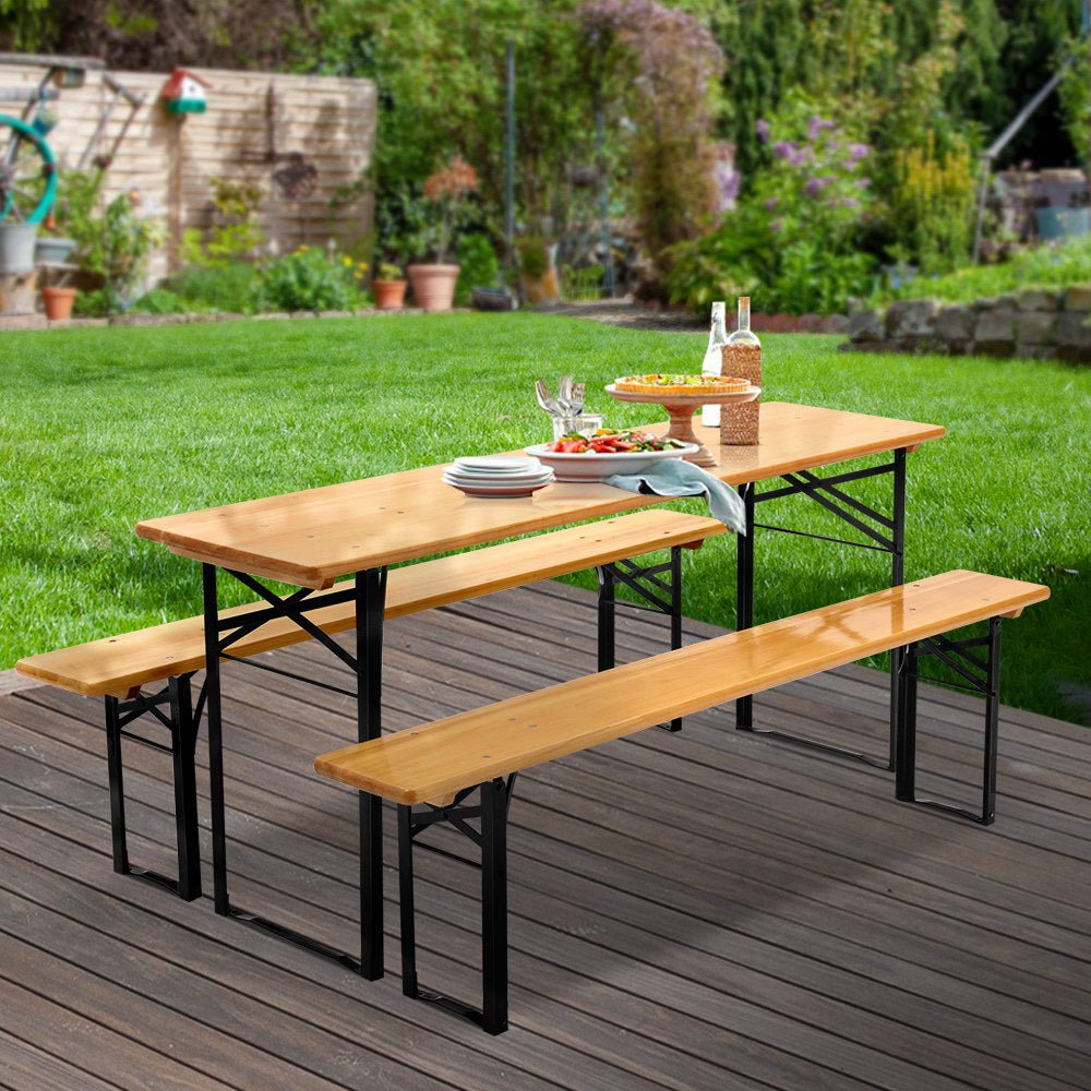 Natural Wooden Outdoor Foldable Bench Set