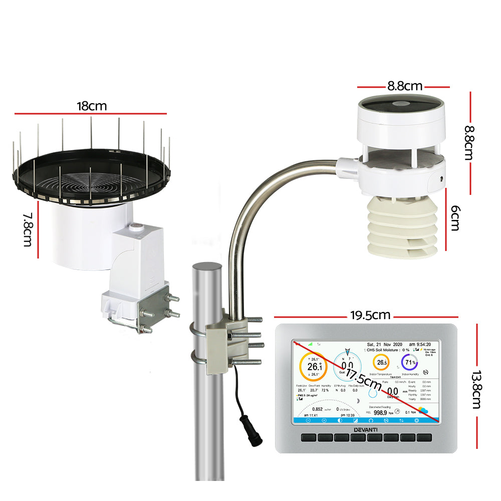 Devanti Weather Station Ultrasonic Anemometer Outdoor WiFi | Solar-Powered Rain Gauge