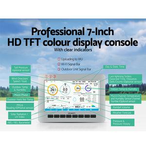 Devanti Weather Station Ultrasonic Anemometer Outdoor WiFi | Solar-Powered Rain Gauge