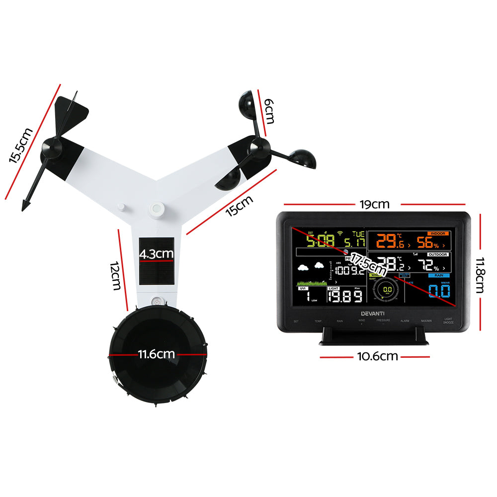 Devanti Weather Station Indoor Outdoor Wireless WiFi | Professional Solar Sensor Weather Station