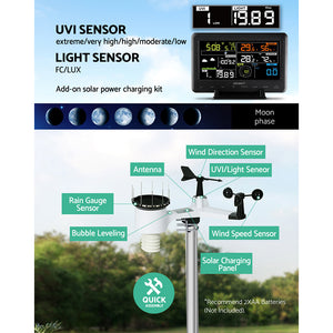 Devanti Weather Station Indoor Outdoor Wireless WiFi | Professional Solar Sensor Weather Station