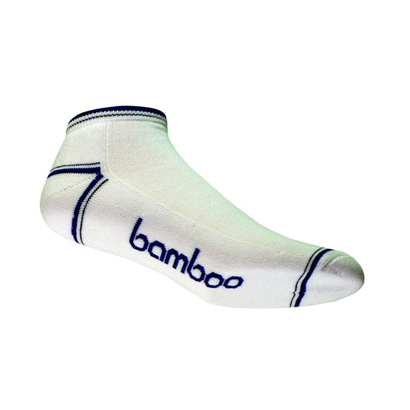 White/Dark Blue Bamboo Ankle Socks - Men's 10-14