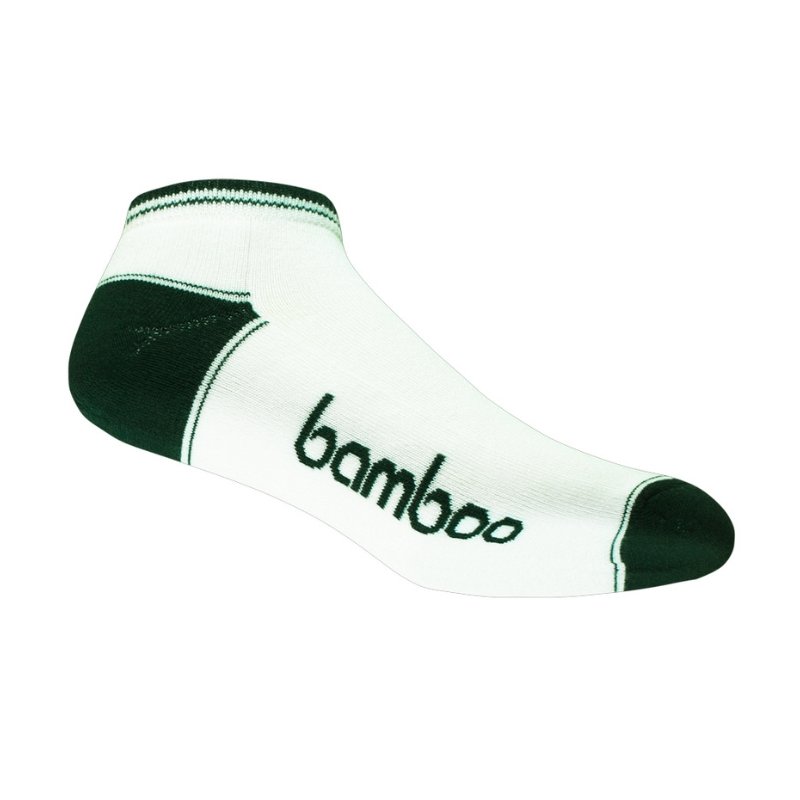 White/Green Bamboo Ankle Socks - Men's 4-6